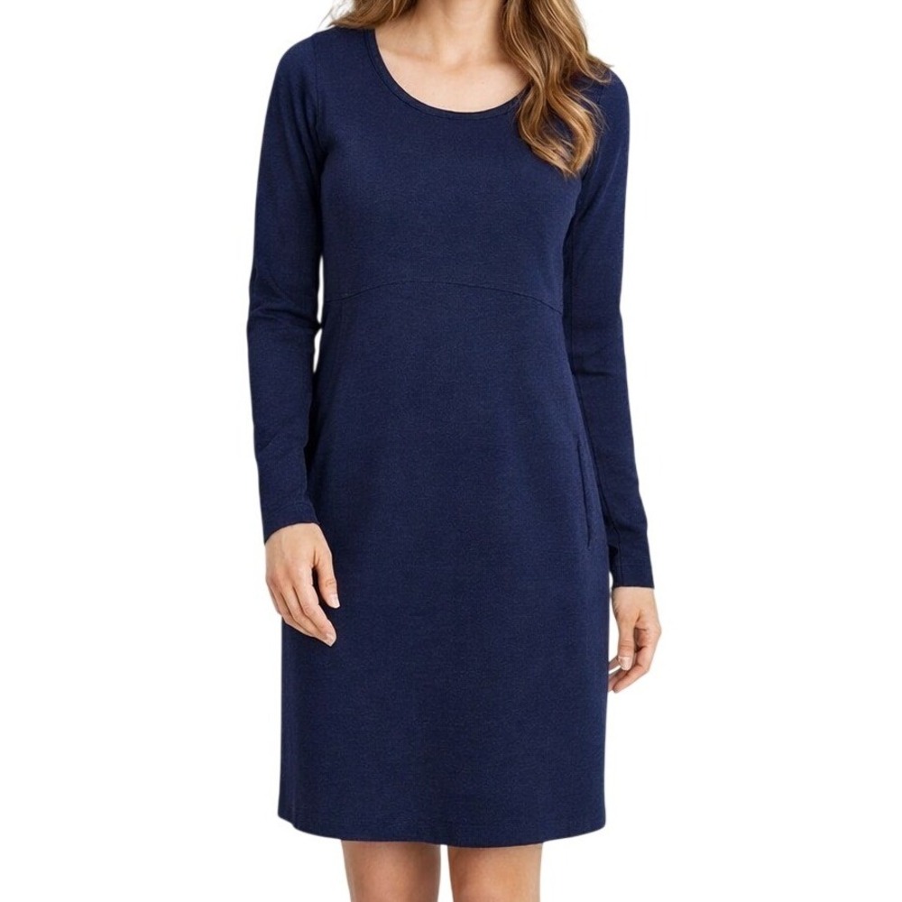 Duluth Trading Womens M Navy Wearwithall Long‎ Sleeve Ponte Knit Dress